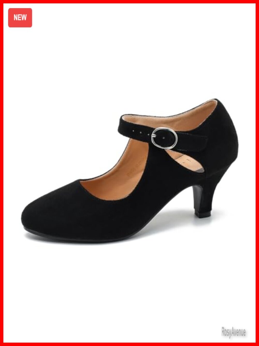 Women's Kitten Heels Faux Velvet Cutout Round Toe Ankle Strap Dress Pumps